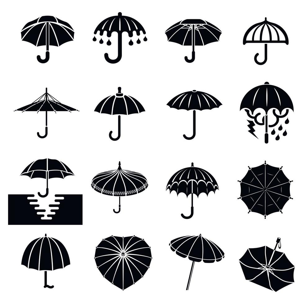 ombrello set di icone, stile semplice vettore