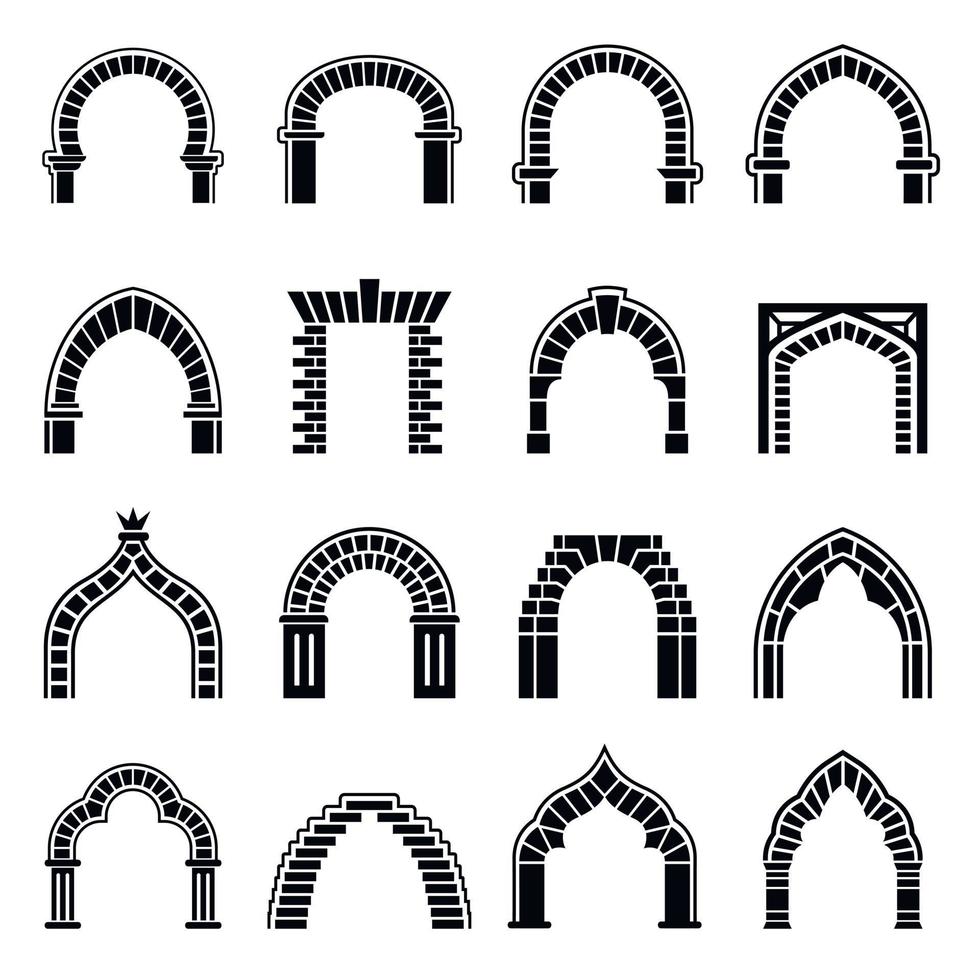 tipi di arco set di icone, stile semplice vettore