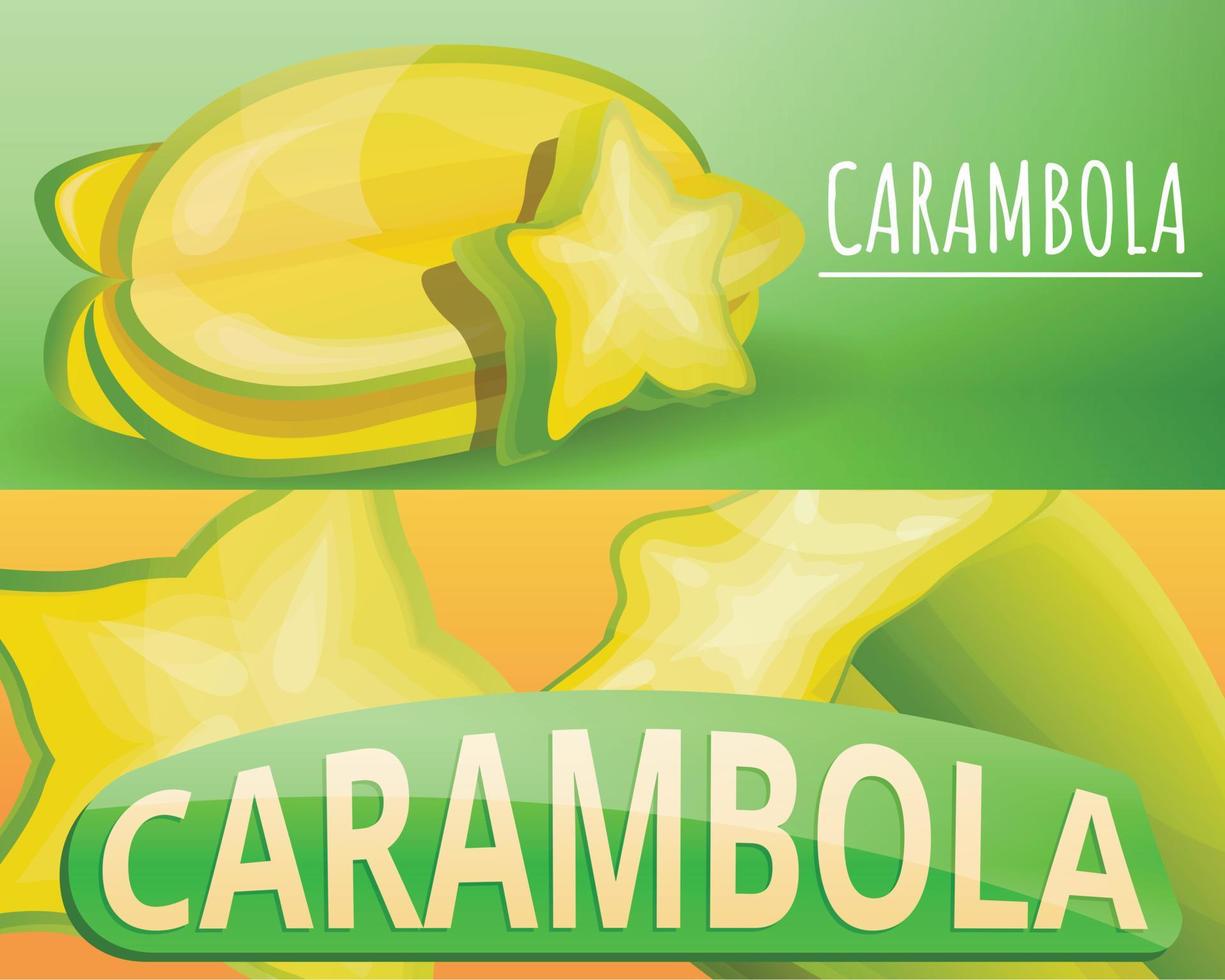 set di banner di frutta carambole, stile cartone animato vettore