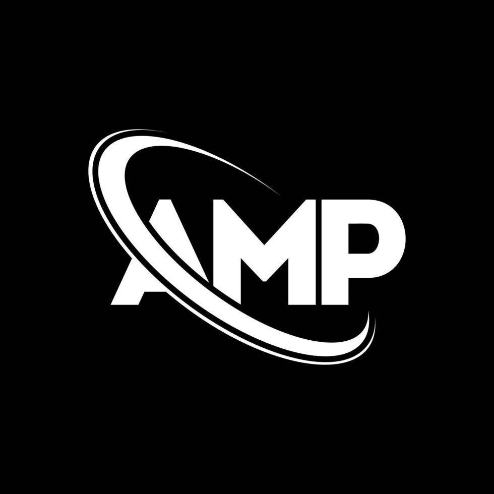 logo dell'amplificatore. lettera amp. design del logo della lettera amp. iniziali amp logo collegate con cerchio e logo monogramma maiuscolo. tipografia amp per marchio tecnologico, commerciale e immobiliare. vettore