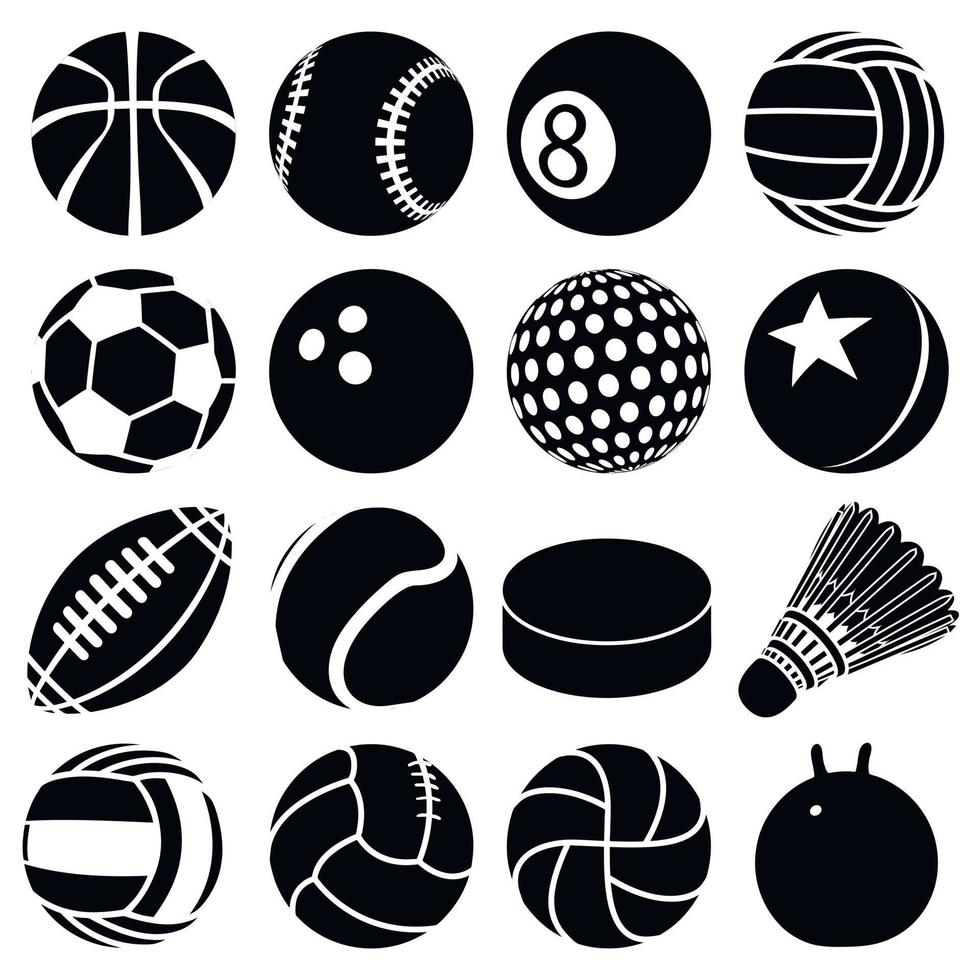 le icone delle palle sportive impostano i tipi di gioco, stile semplice vettore