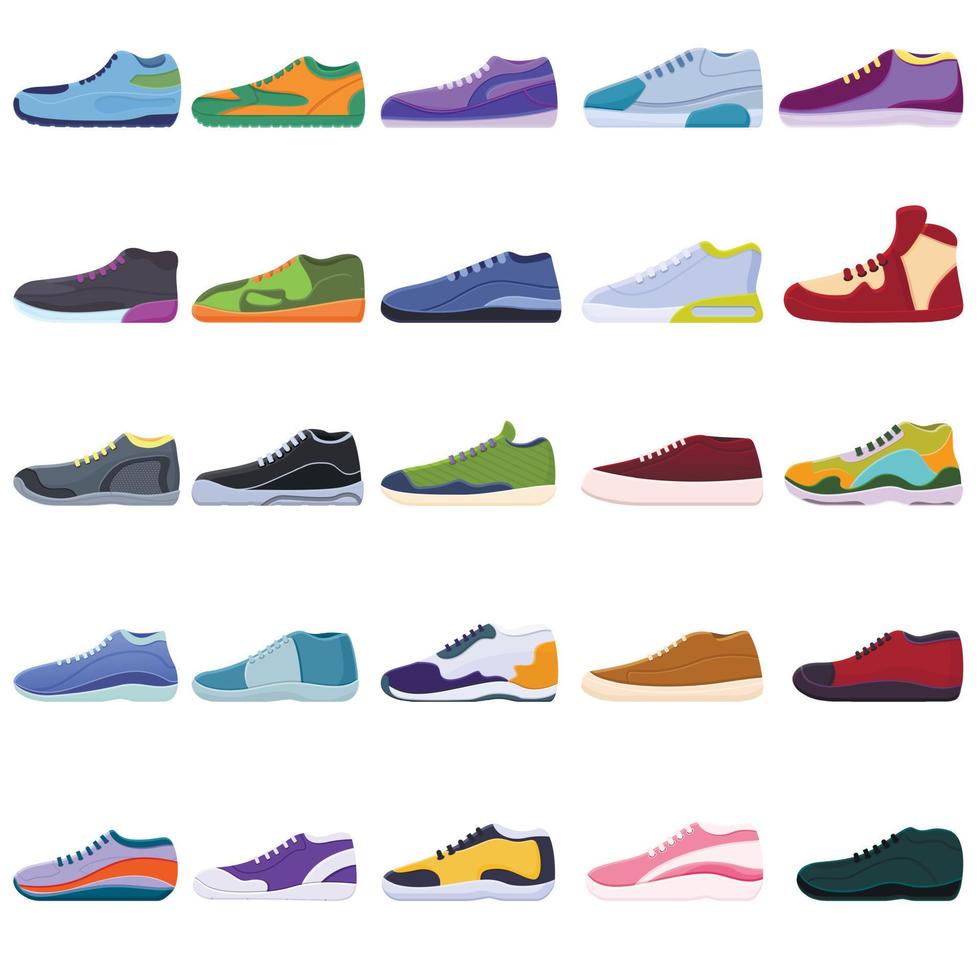 set di icone di scarpe da ginnastica, stile cartone animato vettore