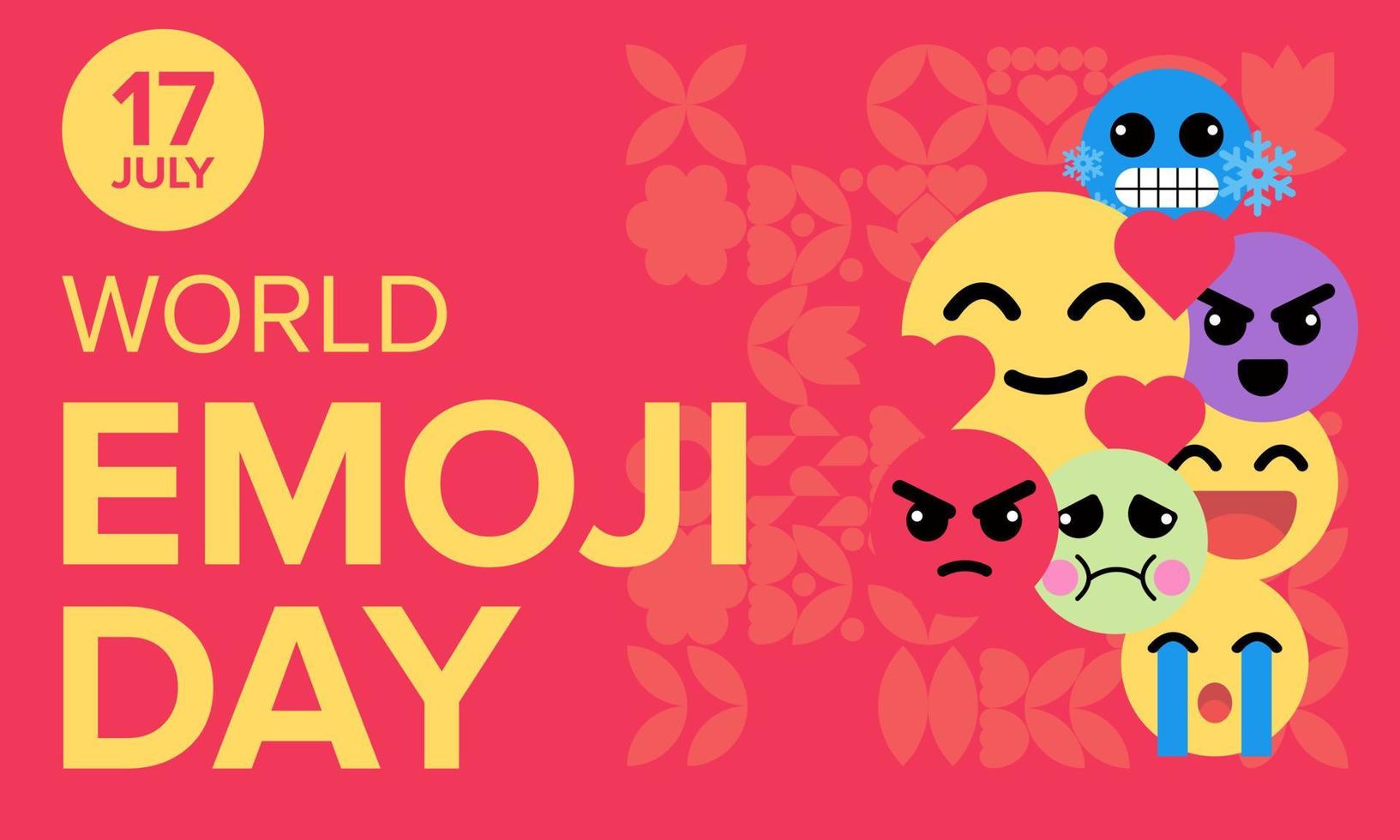 felice giornata mondiale delle emoji. poster geometrico, biglietto di auguri, copertina del libro, modello vettoriale di sfondo