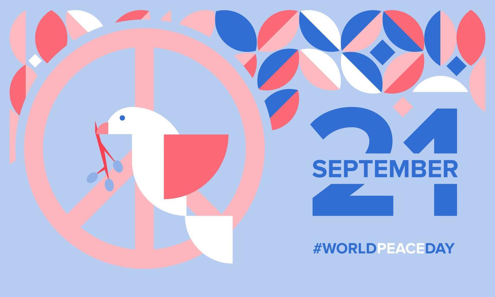 poster geometrico della giornata mondiale della pace, biglietto di auguri, sfondo. moderno vettore alla moda