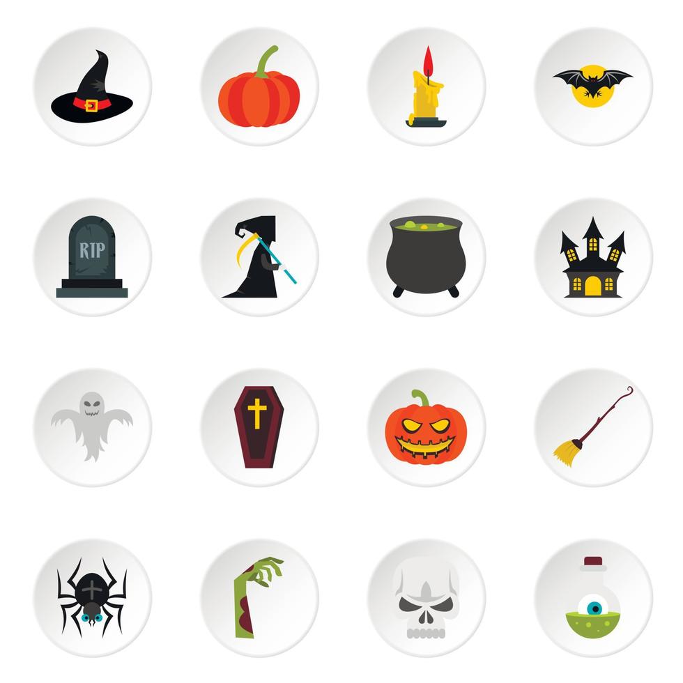 set di icone di halloween, stile piatto vettore