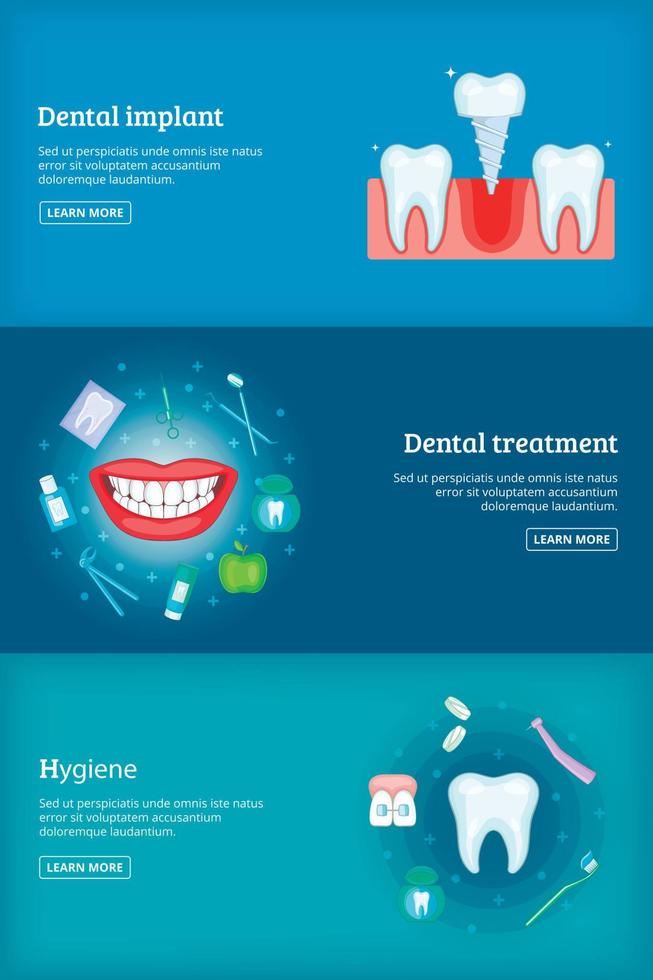 clinica odontoiatrica 3 banner cartoni animati impostare illustrazione vettoriale