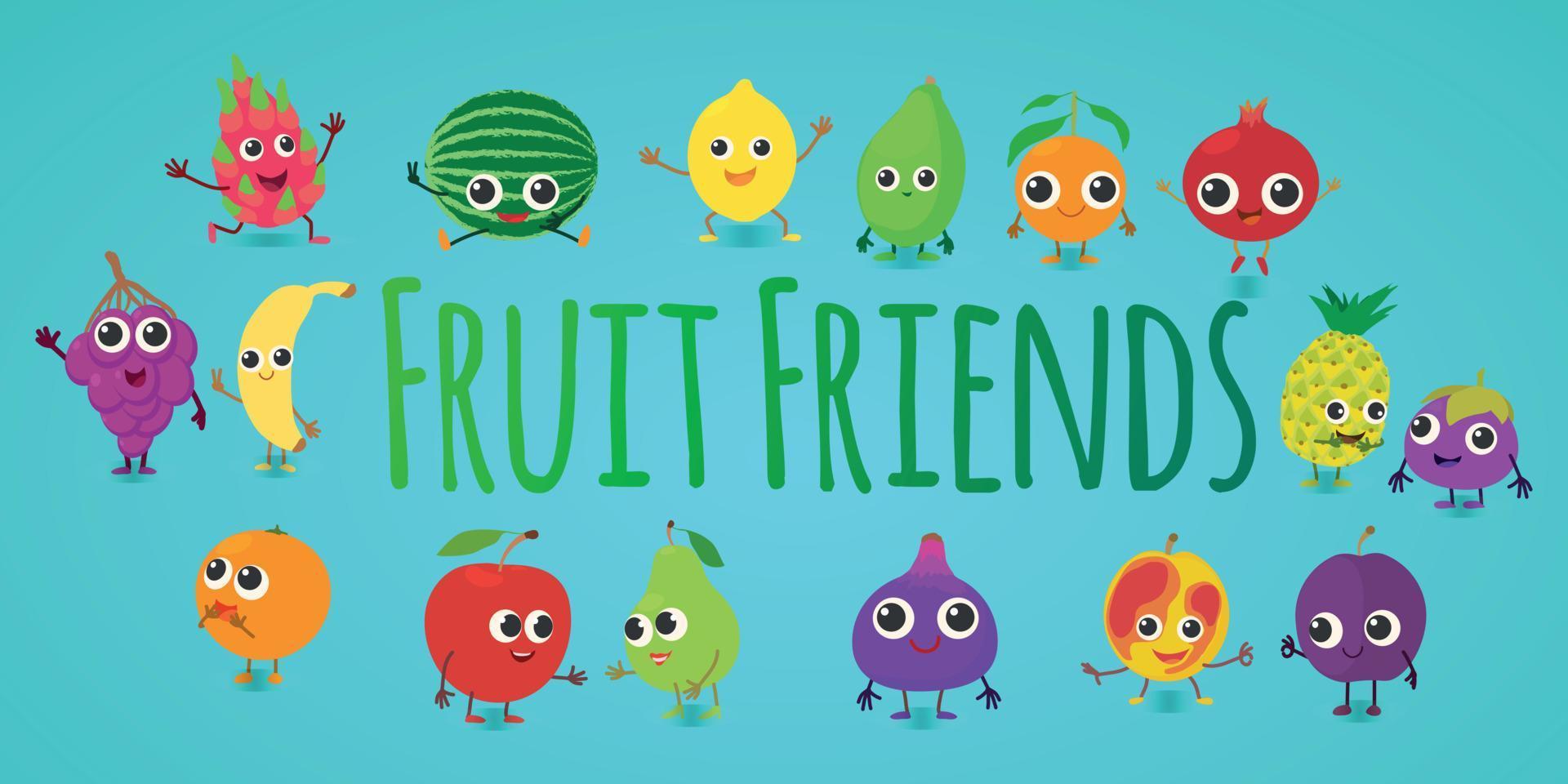 banner di concetto di amici della frutta, stile cartone animato vettore