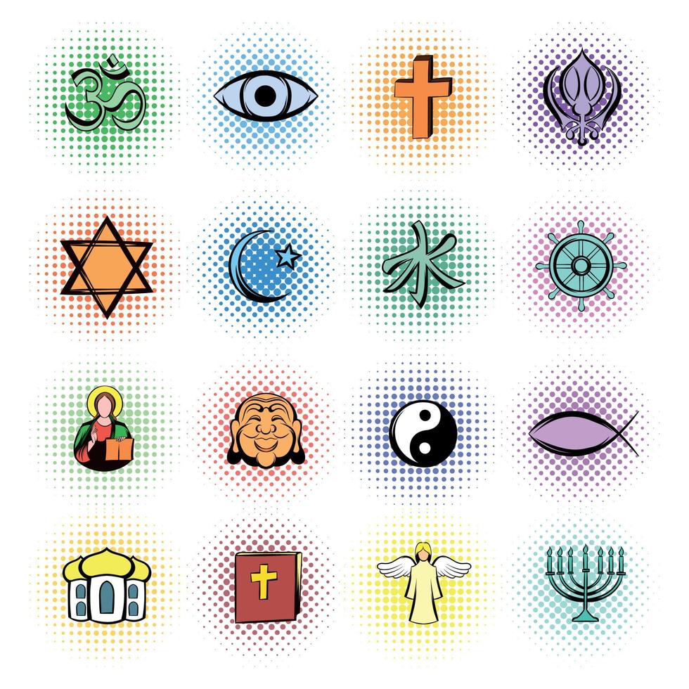 set di icone di fumetti di religione vettore