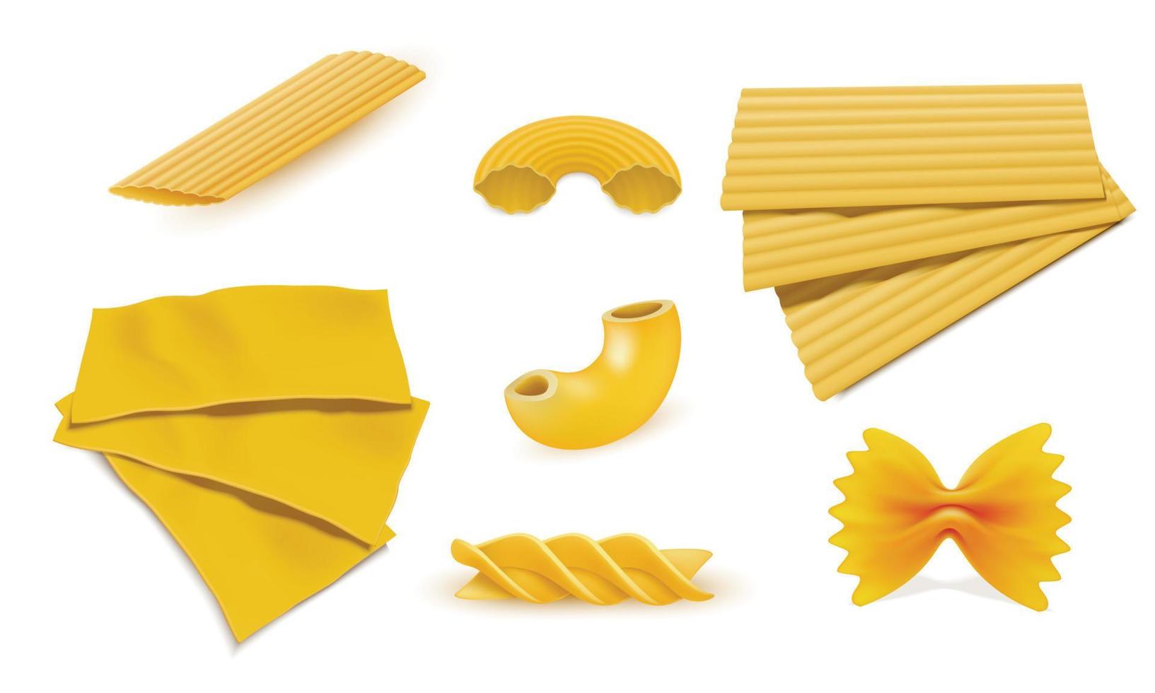 set di icone di pasta maccheroni, stile realistico vettore