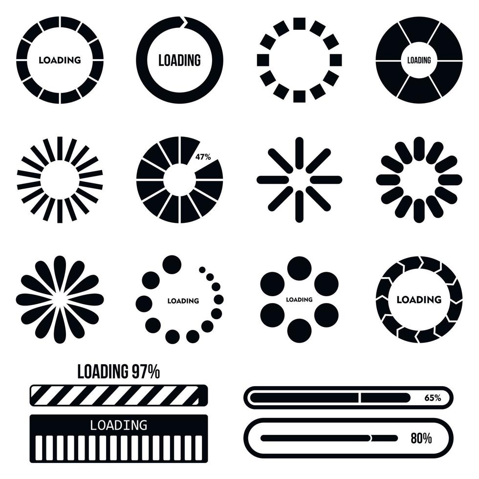 barra di avanzamento e icone di caricamento impostate in uno stile semplice vettore
