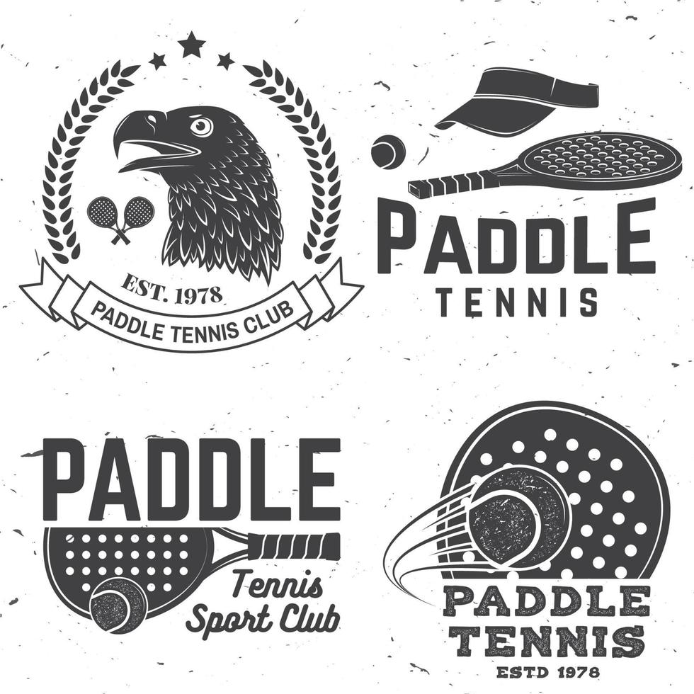 set di badge, emblema o segno di paddle tennis. illustrazione vettoriale. concetto per camicia, stampa, francobollo o t-shirt. vettore