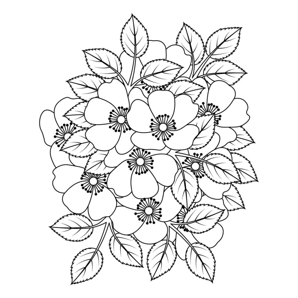 fiore scarabocchio in fiore con pagina del libro da colorare d'arte a linea continua vettore