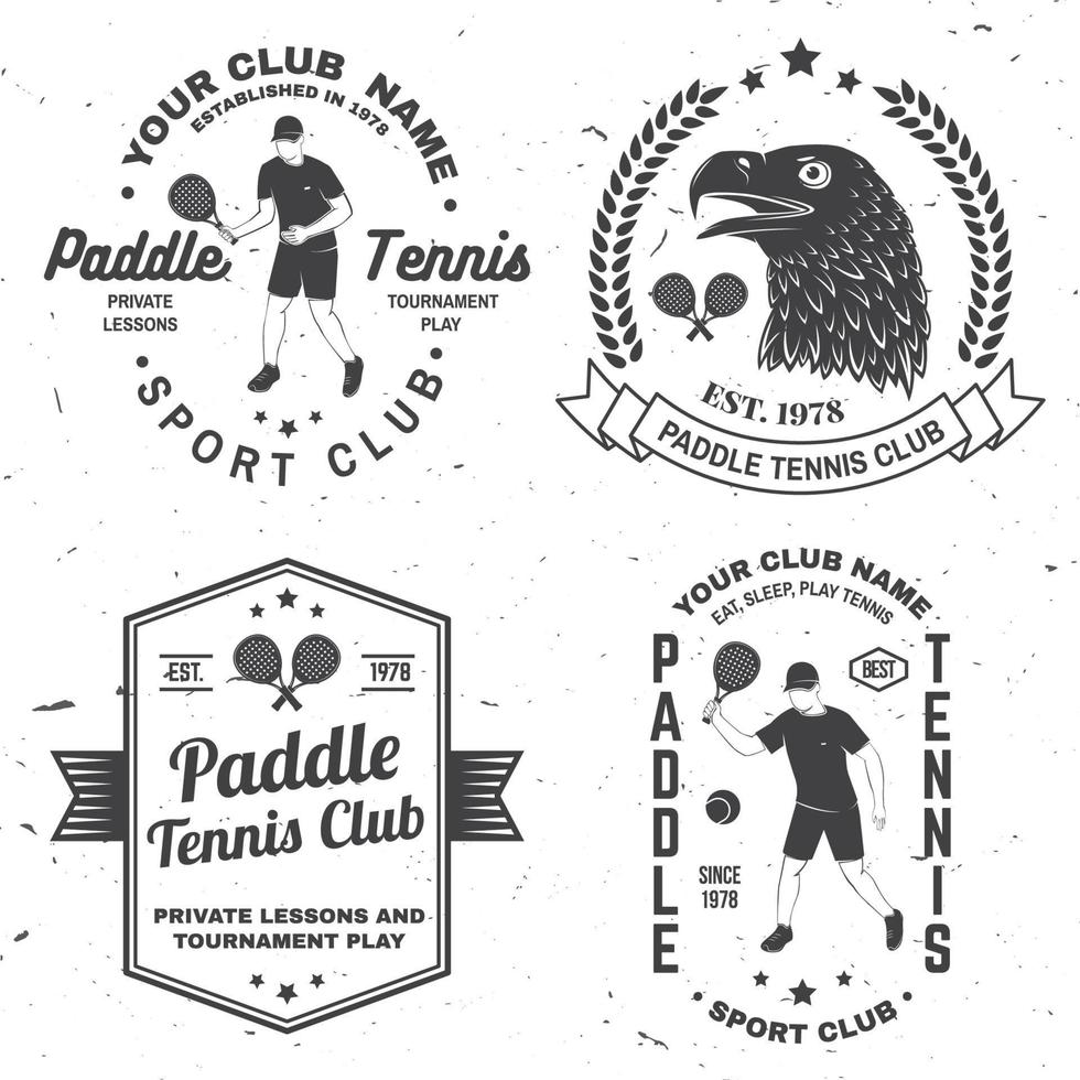 set di badge, emblema o segno di paddle tennis. illustrazione vettoriale. concetto per camicia, stampa, francobollo o t-shirt. vettore