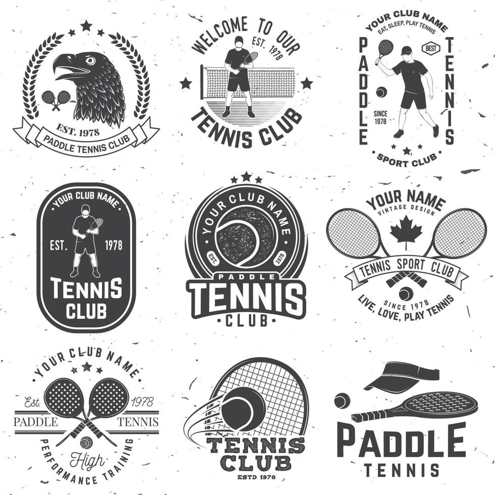 set di badge, emblema o segno di paddle tennis e tennis. vettore. concetto per camicia, stampa, francobollo o t-shirt. vettore