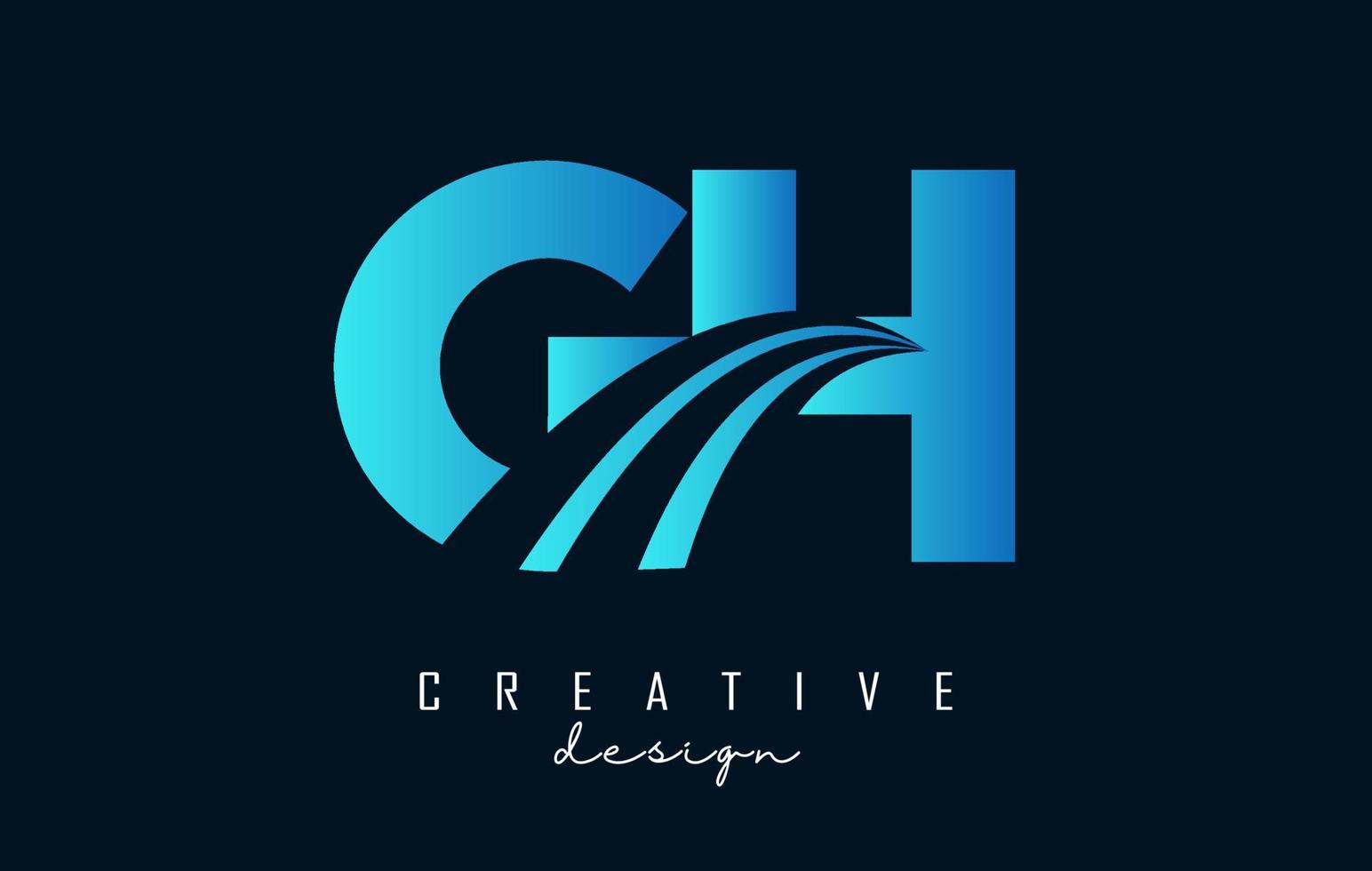 logo creativo lettere blu gh gh con linee guida e concept design stradale. lettere con disegno geometrico. vettore