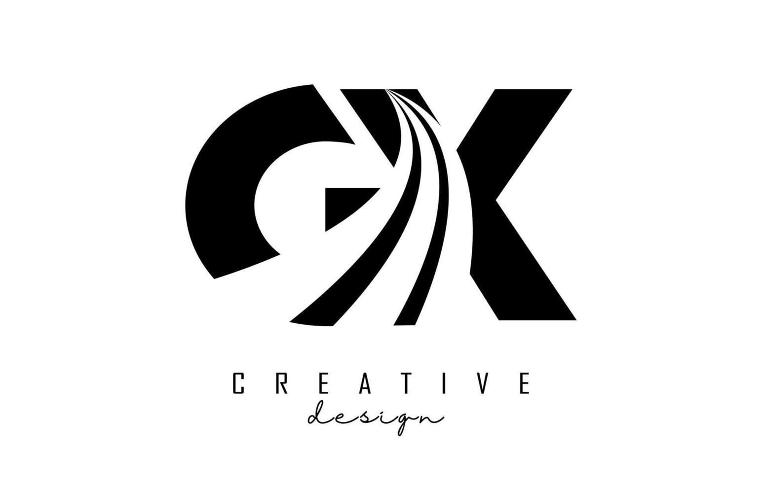 lettere nere creative logo gx gx con linee guida e concept design stradale. lettere con disegno geometrico. vettore