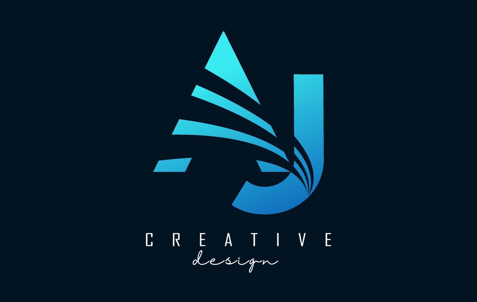 lettere blu creative aj aj logo con linee guida e concept design stradale. lettere con disegno geometrico. vettore