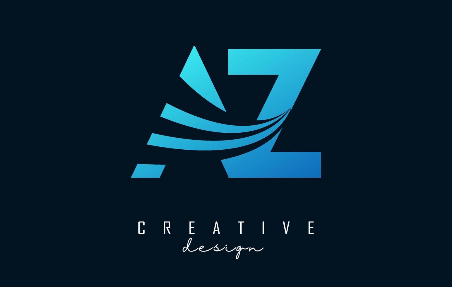 lettere blu creative logo az az con linee guida e concept design stradale. lettere con disegno geometrico. vettore
