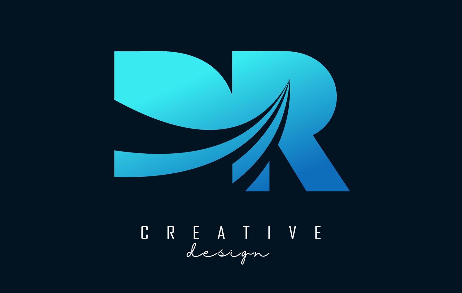 lettere blu creative logo dr dr con linee guida e concept design stradale. lettere con disegno geometrico. vettore