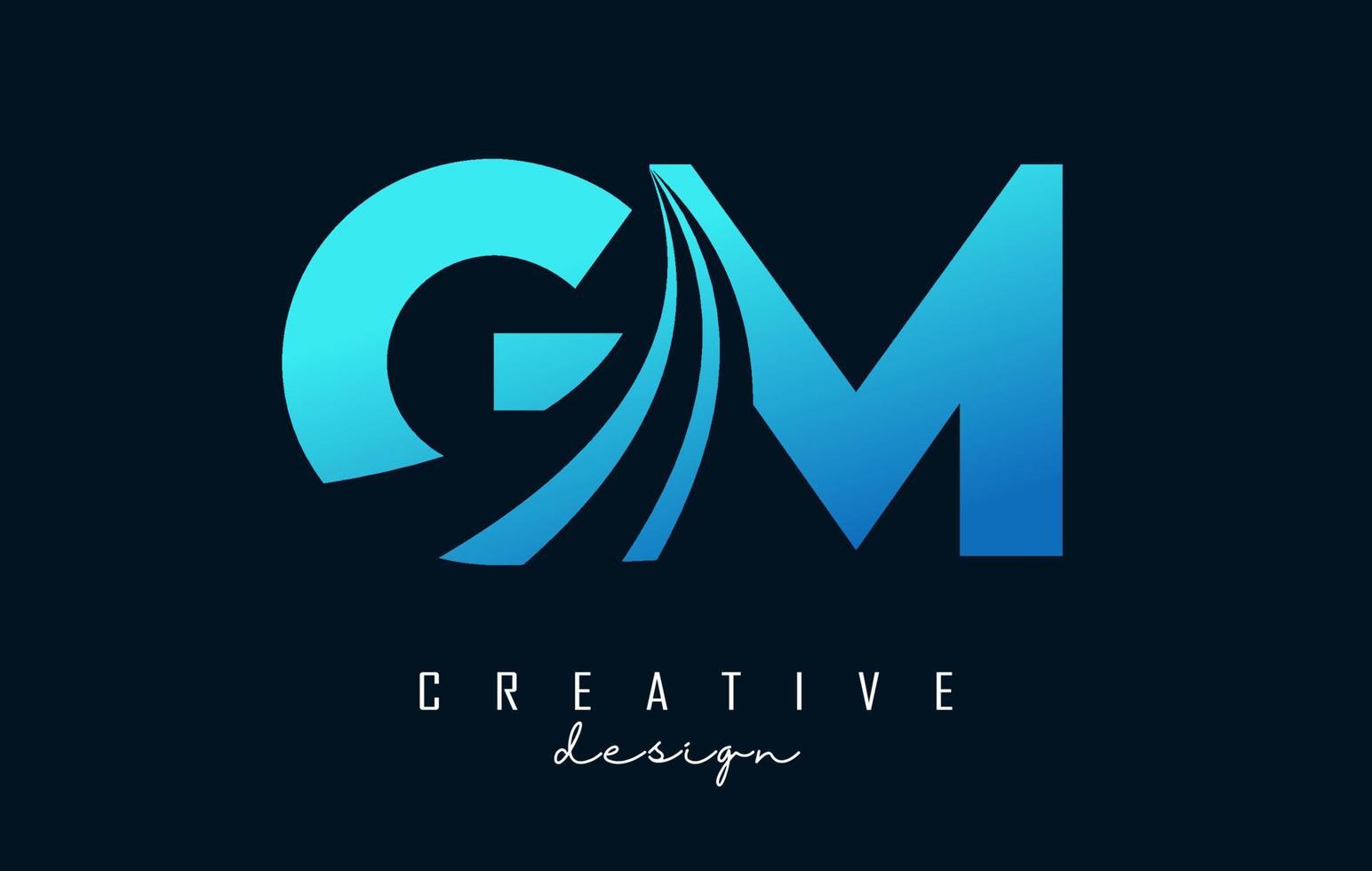logo creativo di lettere blu gm gm con linee guida e concept design stradale. lettere con disegno geometrico. vettore