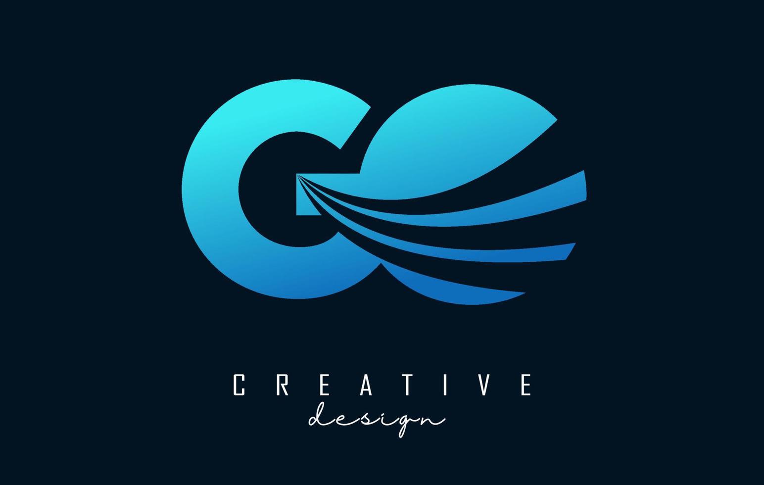 lettere blu creative logo go go con linee guida e concept design stradale. lettere con disegno geometrico. vettore