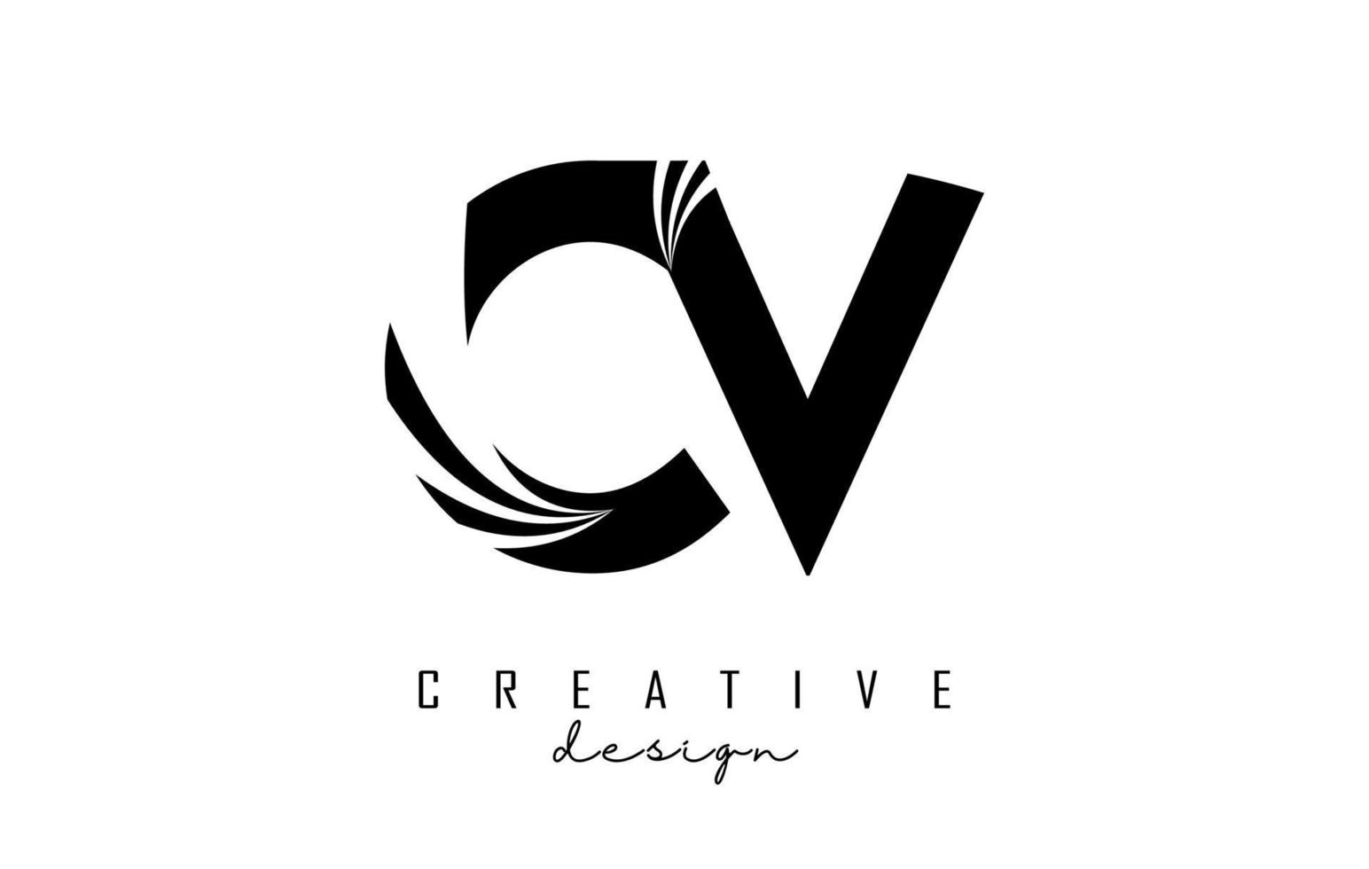 lettere nere creative cv cv logo con linee guida e concept design stradale. lettere con disegno geometrico. vettore