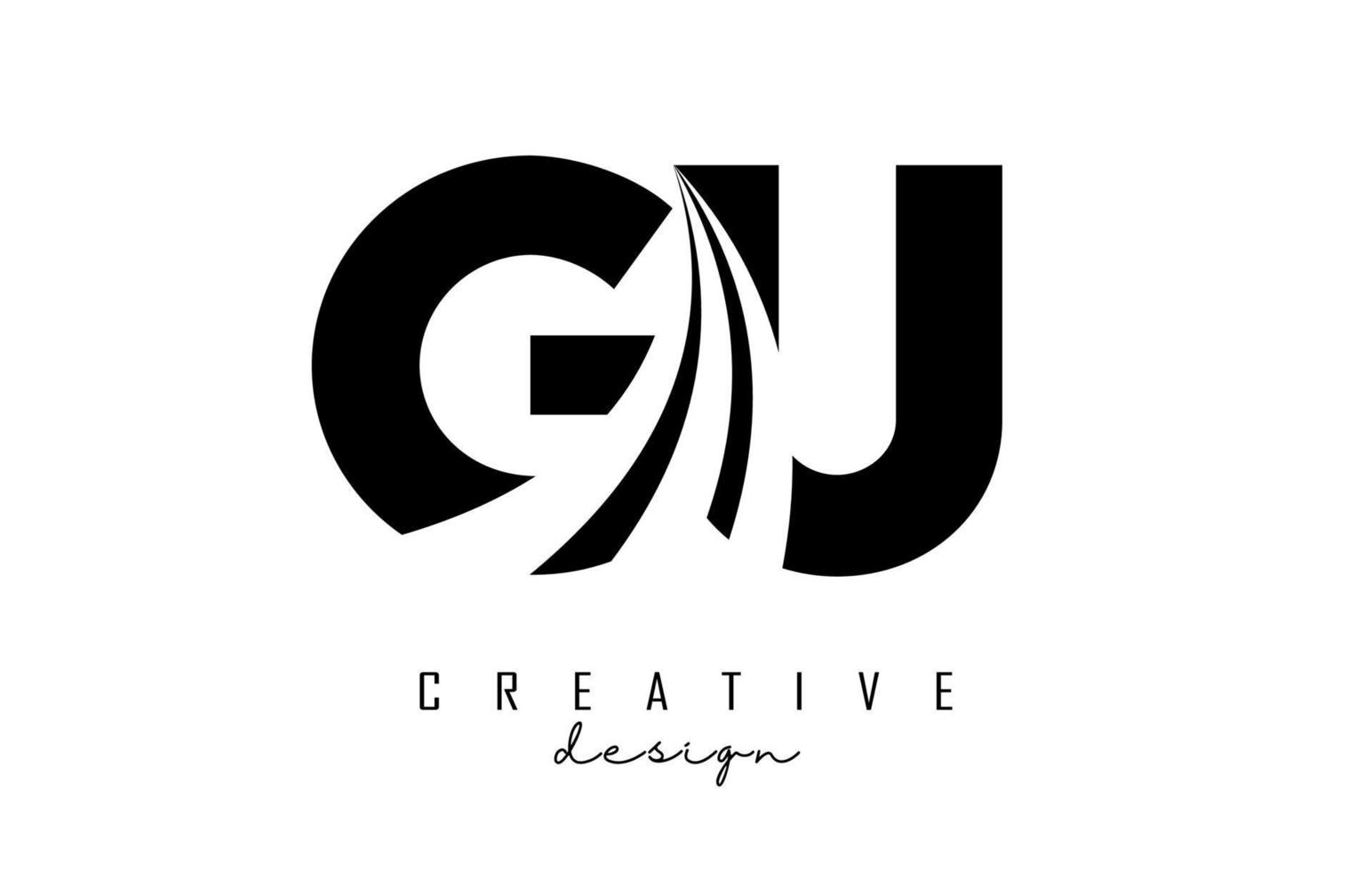 logo creativo lettere nere gu gu con linee guida e concept design stradale. lettere con disegno geometrico. vettore