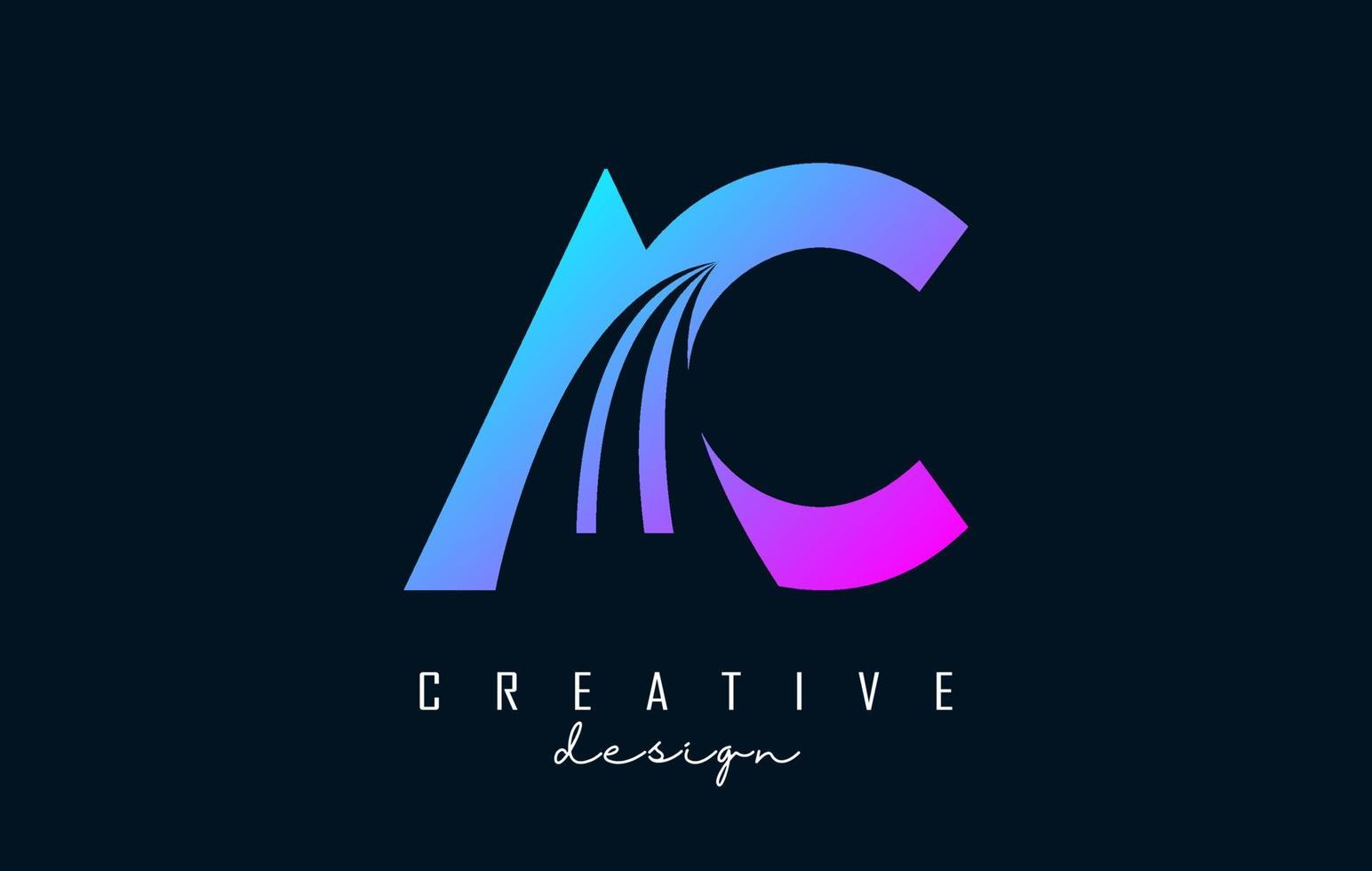 lettere colorate creative logo ac ac con linee guida e concept design stradale. lettere con disegno geometrico. vettore