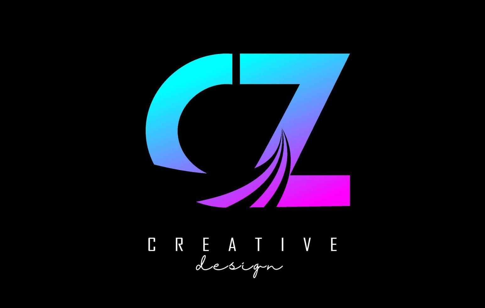 lettere colorate creative logo cz cz con linee guida e concept design stradale. lettere con disegno geometrico. vettore