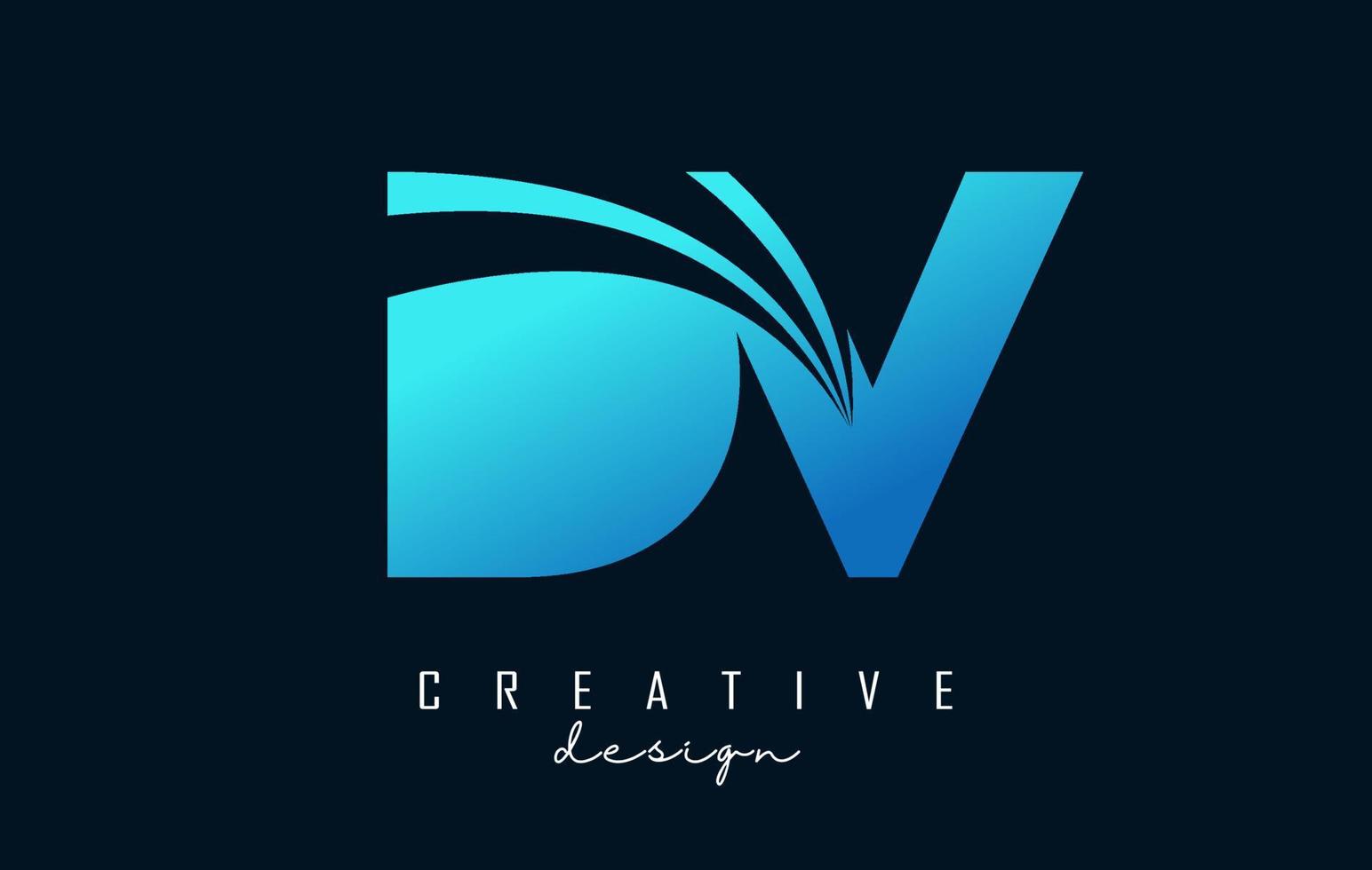 logo creativo blu lettere dv dv con linee guida e concept design stradale. lettere con disegno geometrico. vettore