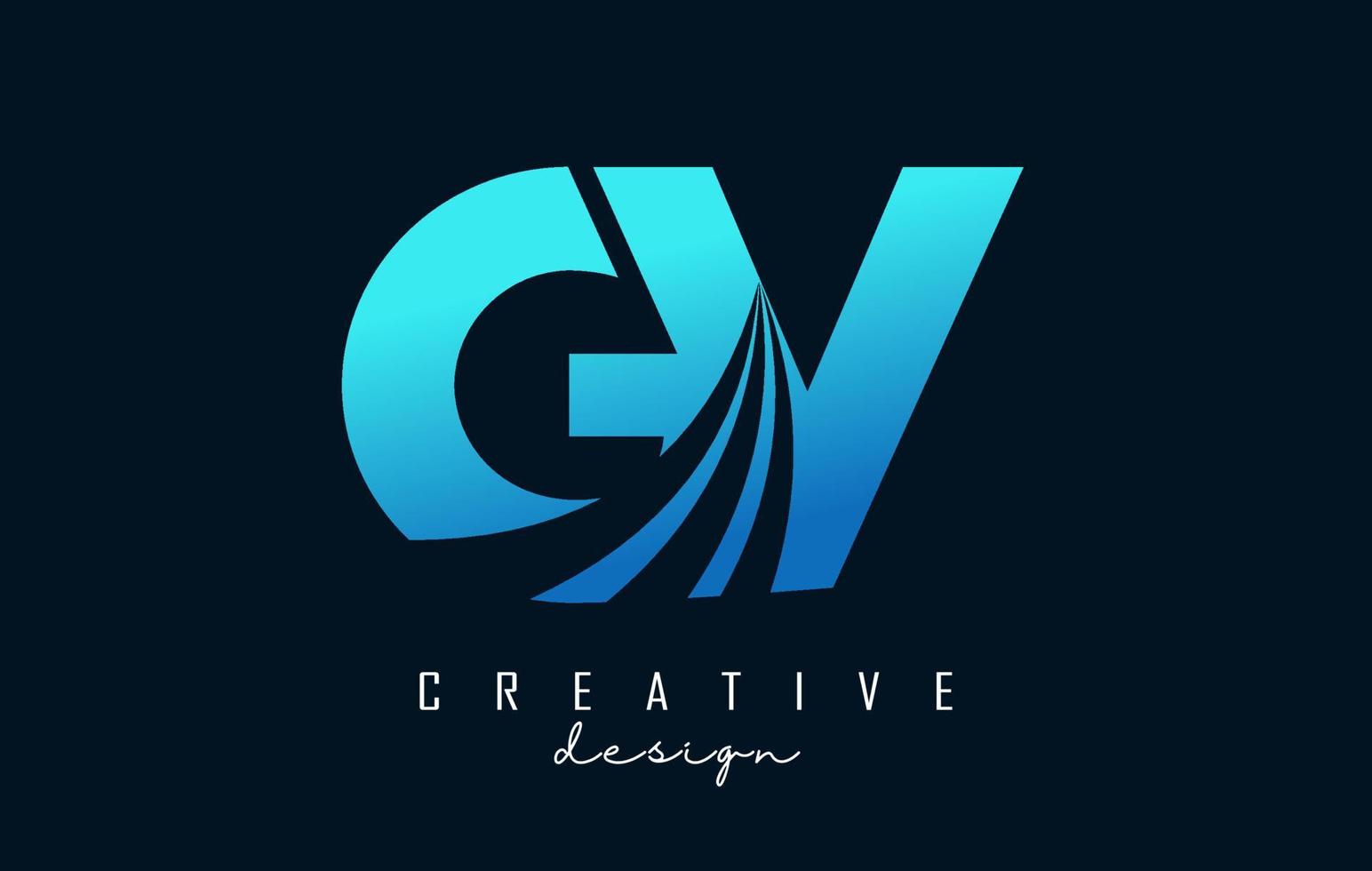 lettere blu creative logo gv gv con linee guida e concept design stradale. lettere con disegno geometrico. vettore