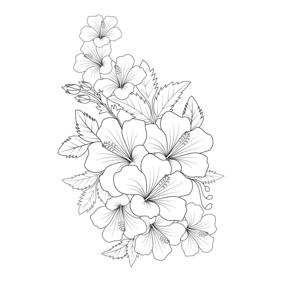 doodle comune fiore di ibisco linea arte libro da colorare pagina di disegno grafico vettoriale