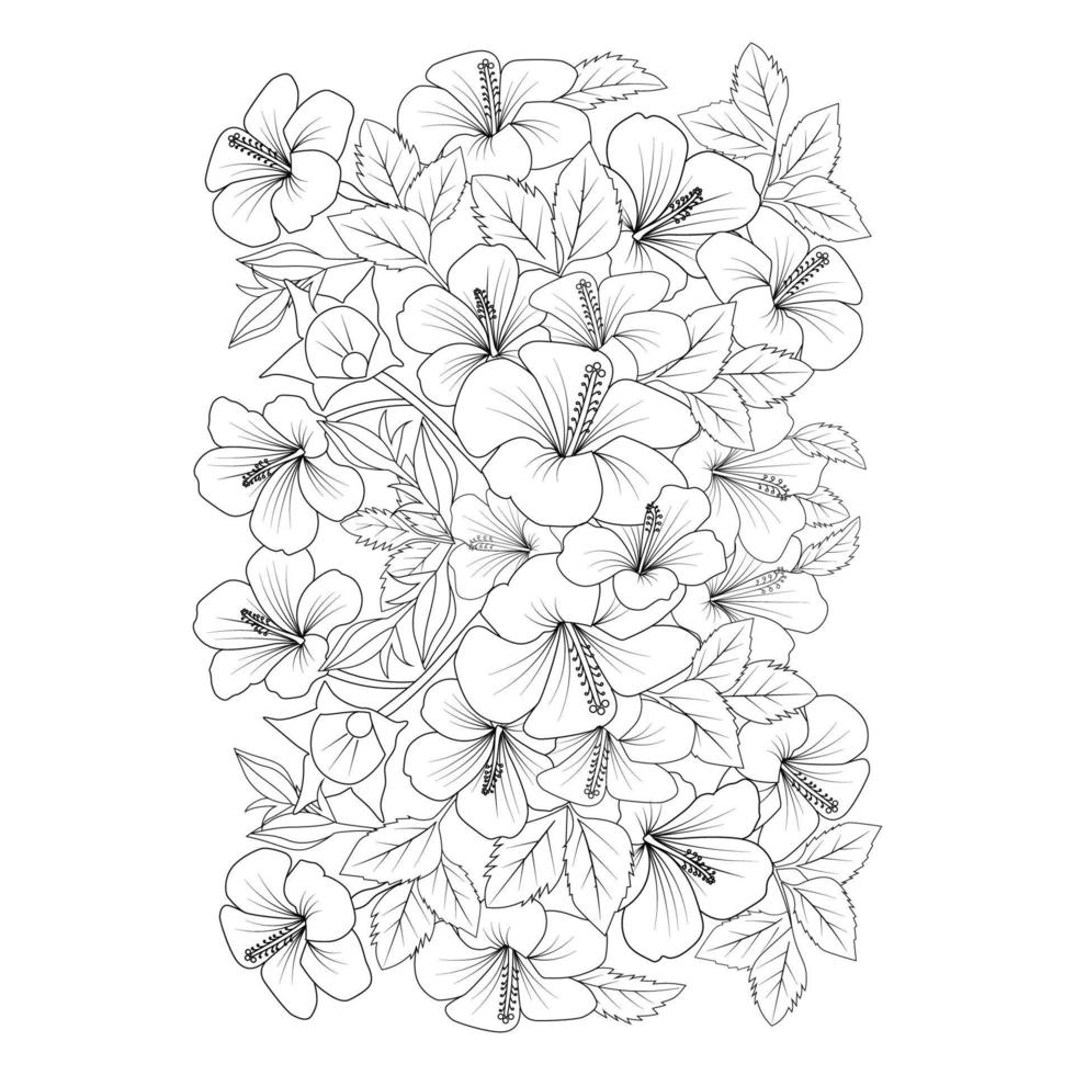 illustrazione della pagina di colorazione del fiore hawaiano con tratto di arte linea di disegnato a mano in bianco e nero vettore