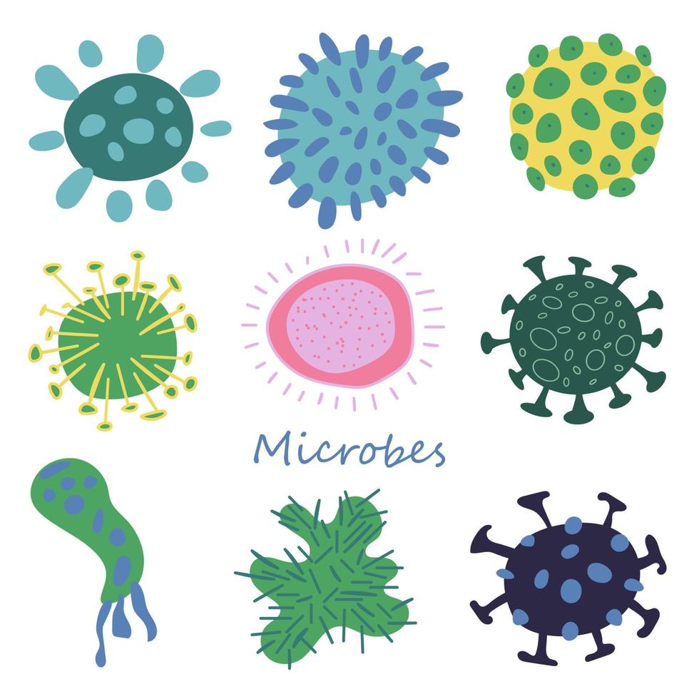 set di microbi simpatico cartone animato. può essere utilizzato nelle informazioni sul tema infantile vettore