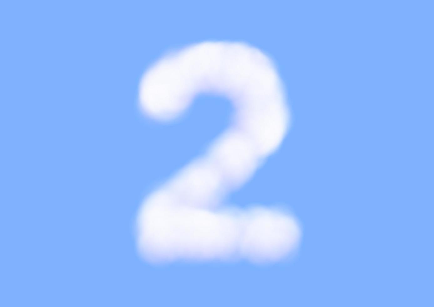 forma del carattere numero due nel vettore nuvola su sfondo blu cielo