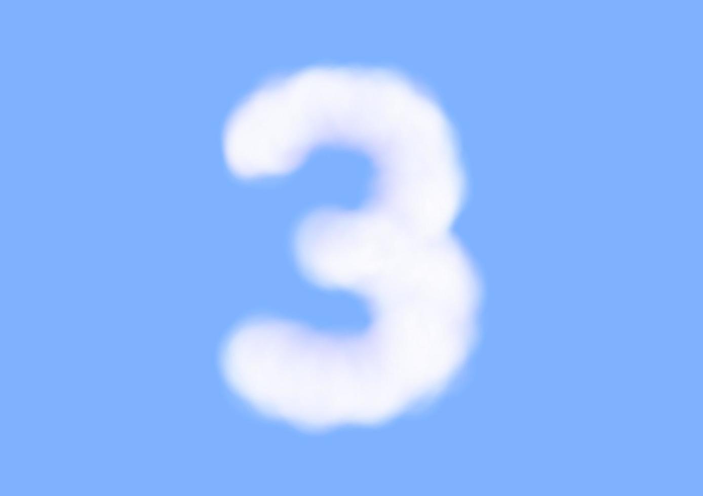 forma del carattere numero tre nel vettore nuvola su sfondo blu cielo
