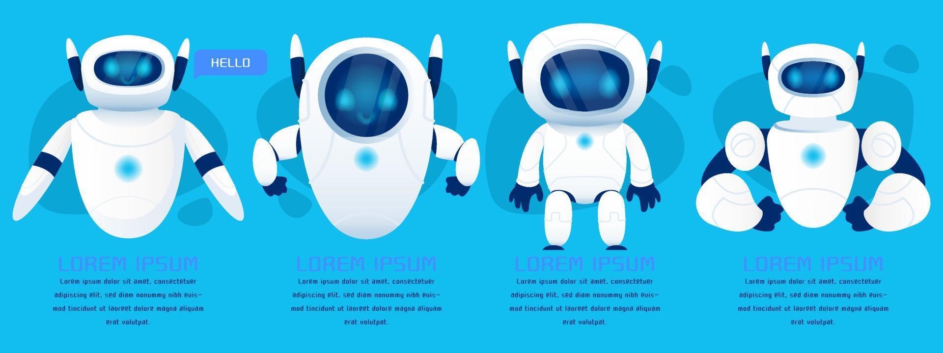 carino chat robot, chatbot, personaggio mascotte vettore su sfondo blu isolato