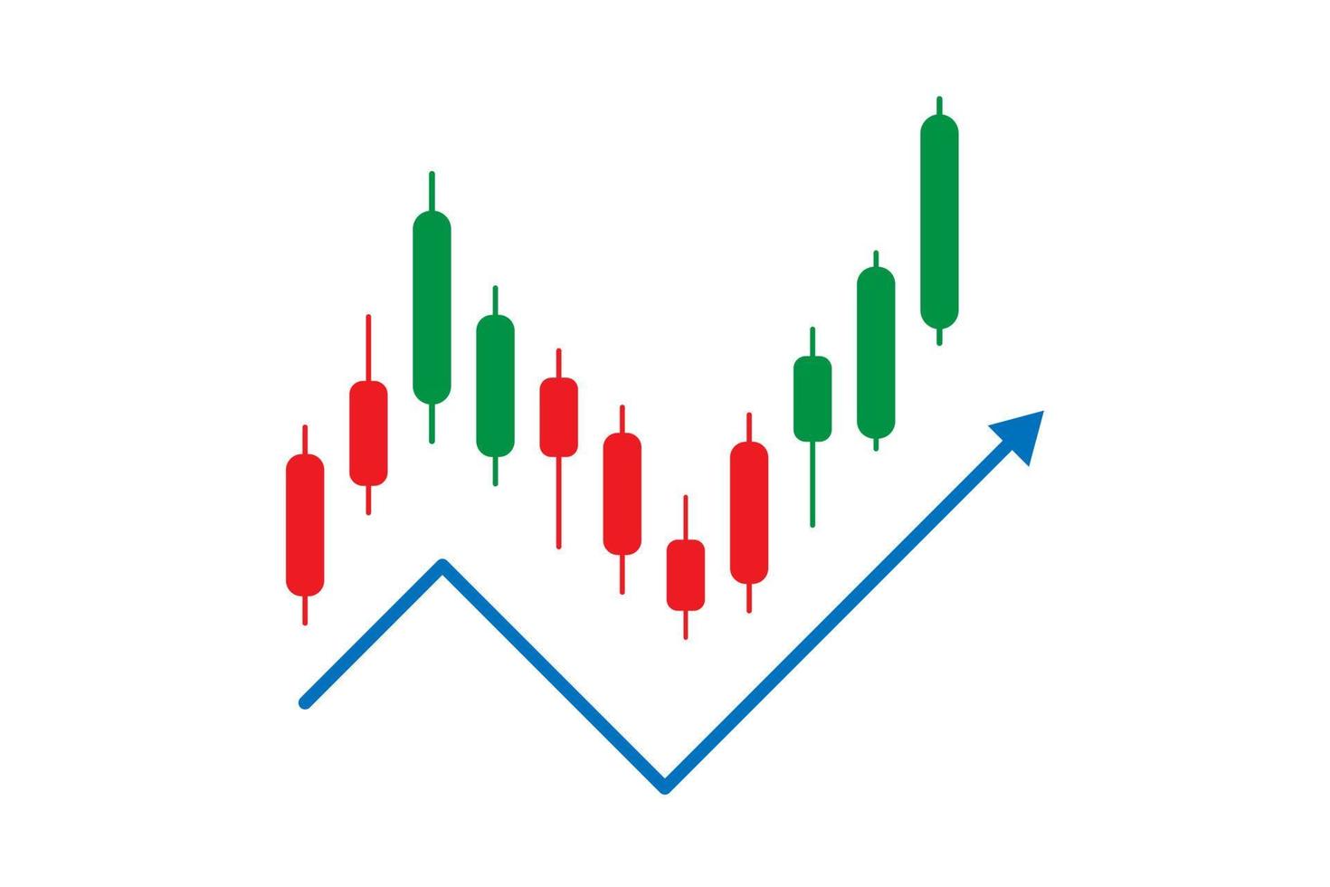 opzioni binarie. candele verdi e rosse. commercio. grafico a candela con movimento ascendente su sfondo bianco. illustrazione vettoriale. vettore