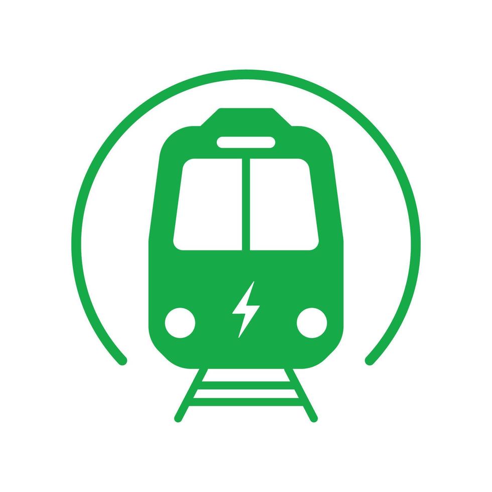 segno della siluetta verde della stazione della metropolitana. treno della metropolitana di fronte pittogramma del glifo del trasporto ecologico. simbolo del trasporto di ecologia elettrica della stazione della metropolitana. illustrazione vettoriale isolata.