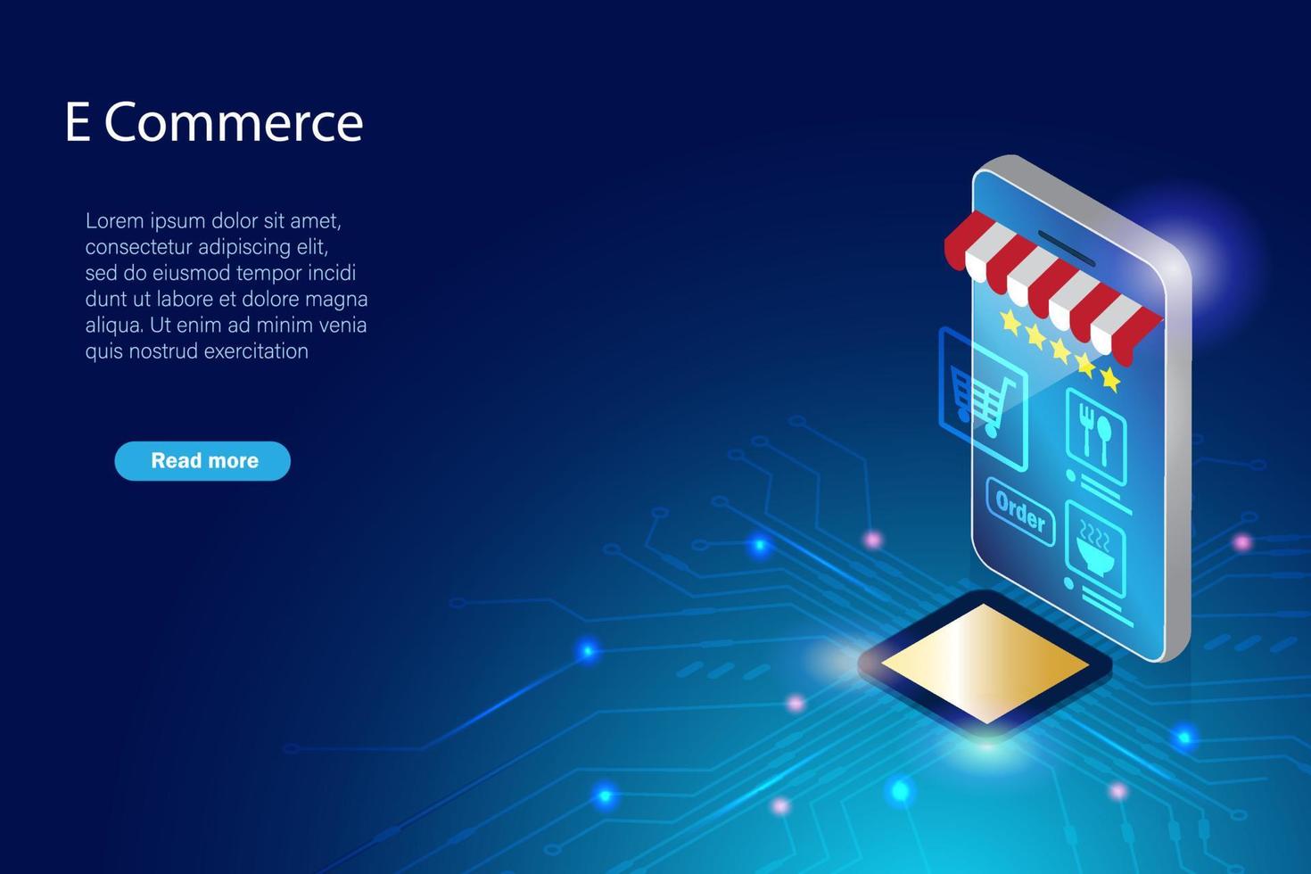 shopping online, tecnologia di pagamento online con dispositivi smartphone. negozio online nell'app per smartphone su scheda elettronica sicura con protezione dei dati dei clienti. tecnologia di innovazione del commercio elettronico. vettore