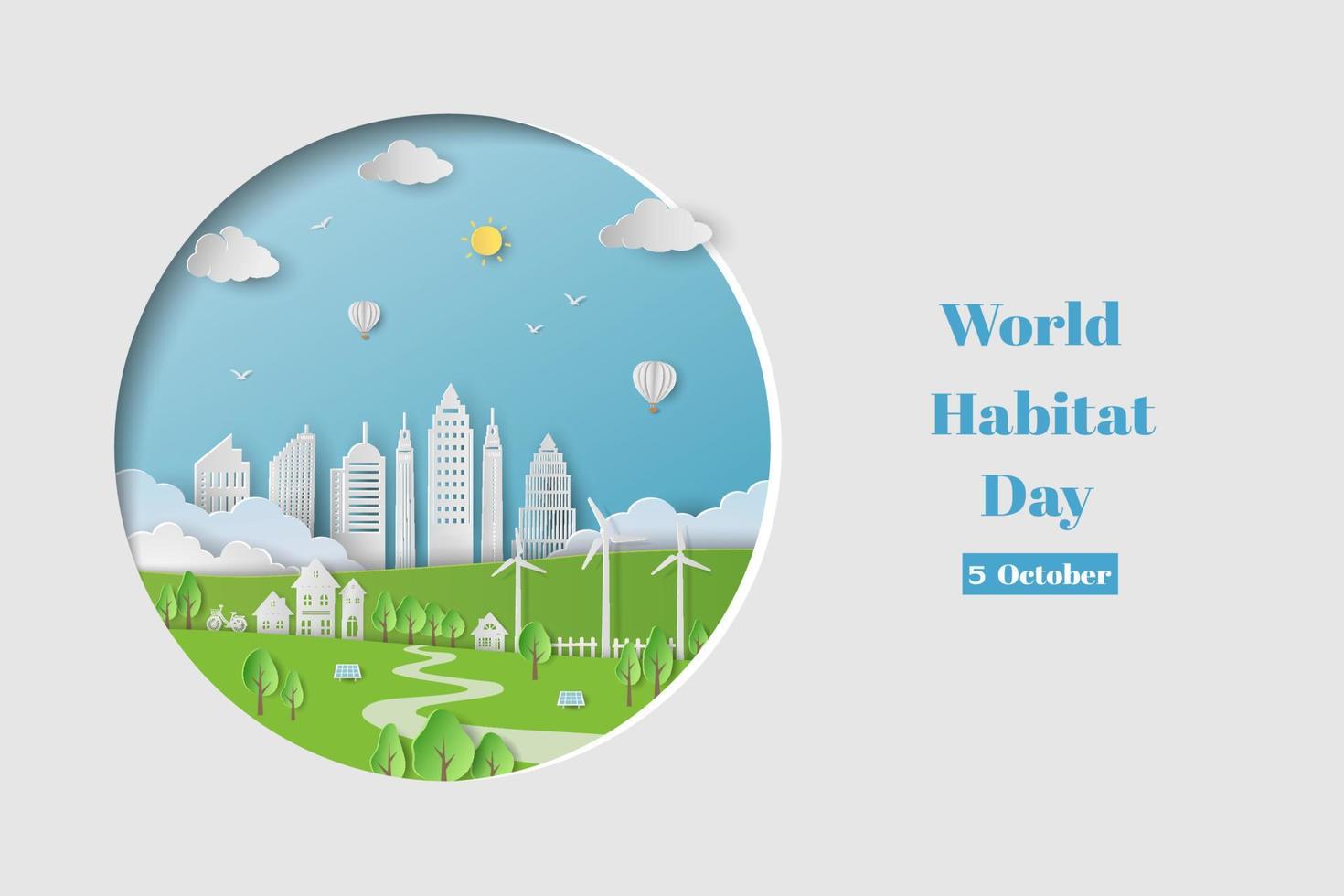 concetto di giornata mondiale dell'habitat su carta tagliata a forma di cerchio sullo sfondo vettore