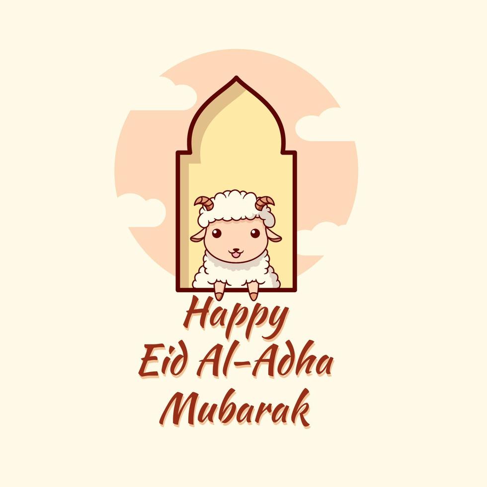 felice eid al adha mubarak. cartone animato disegnato a mano. vettore