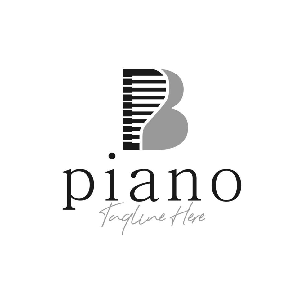 disegno del logo dell'illustrazione dello strumento musicale del pianoforte con la lettera pb vettore