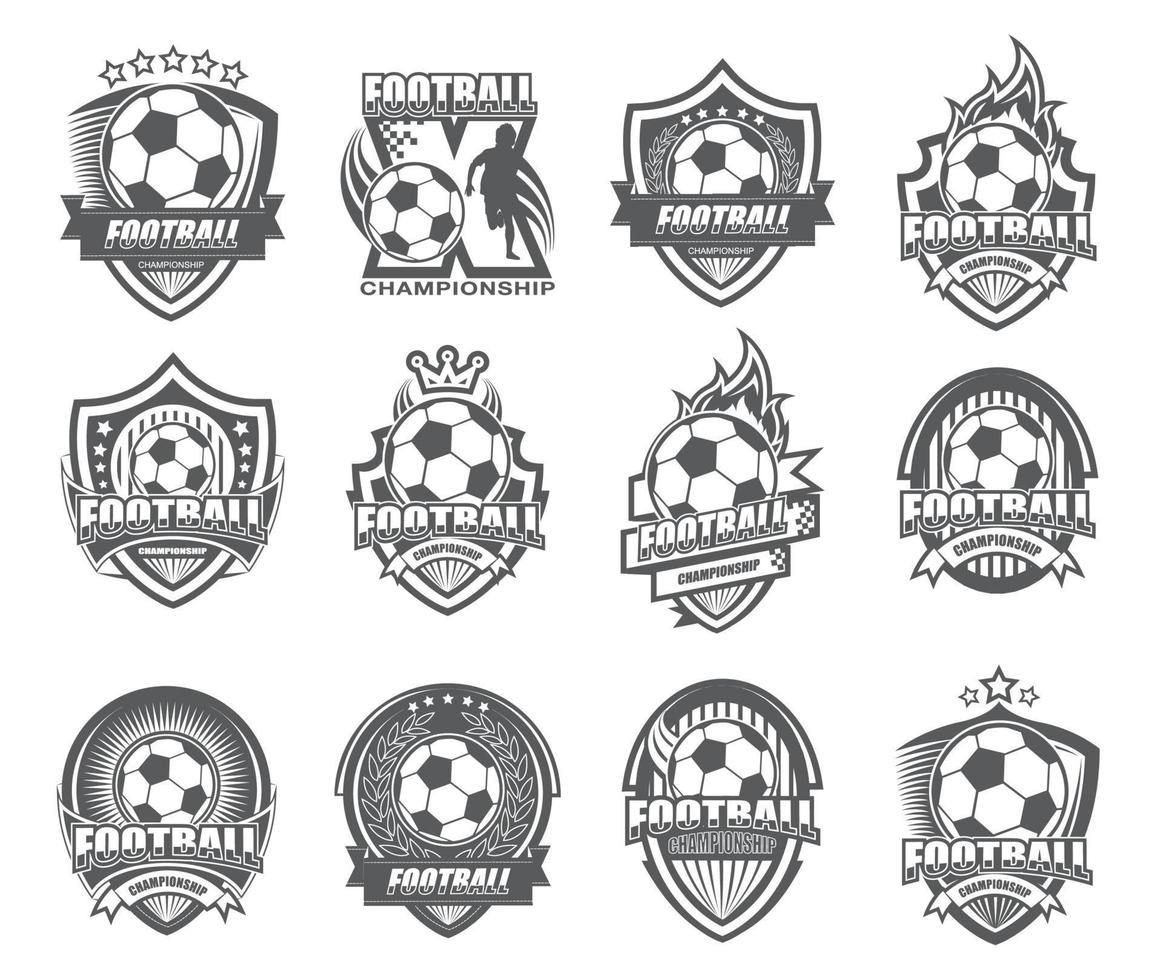 illustrazione del moderno set di simboli di calcio in bianco e nero vettore