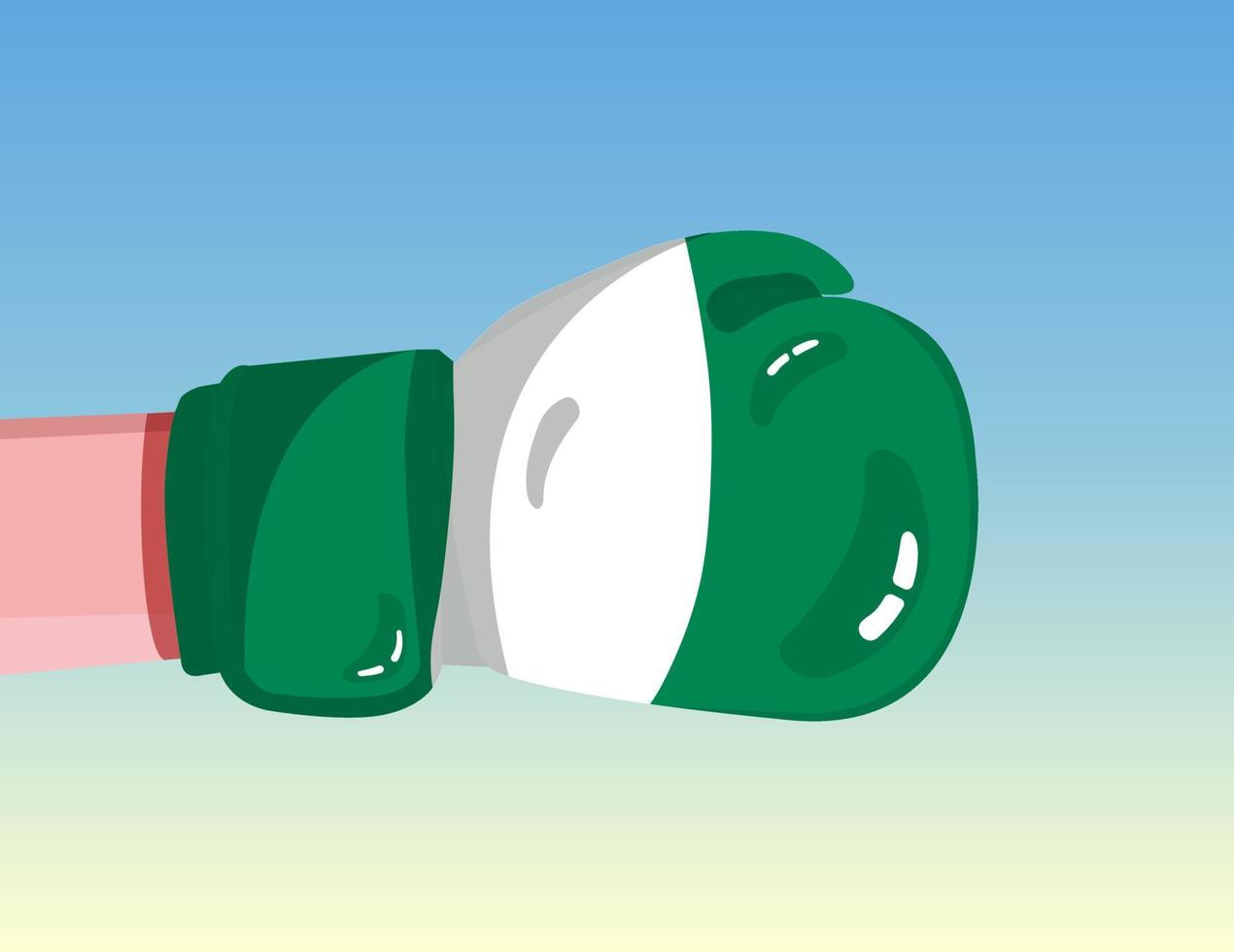 bandiera della nigeria sul guantone da boxe. confronto tra paesi con potere competitivo. atteggiamento offensivo. separazione dei poteri. design pronto per il modello. vettore