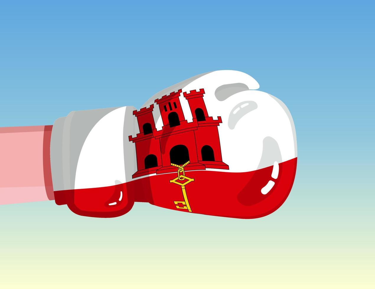 bandiera di gibilterra sul guantone da boxe. confronto tra paesi con potere competitivo. atteggiamento offensivo. separazione dei poteri. design pronto per il modello. vettore