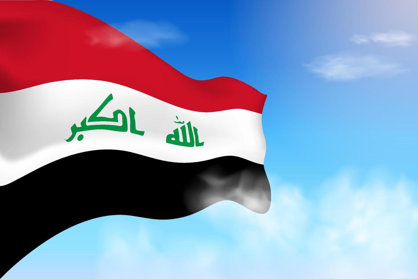 bandiera irachena tra le nuvole. bandiera vettoriale che sventola nel cielo. illustrazione realistica della bandiera della giornata nazionale. vettore di cielo blu.