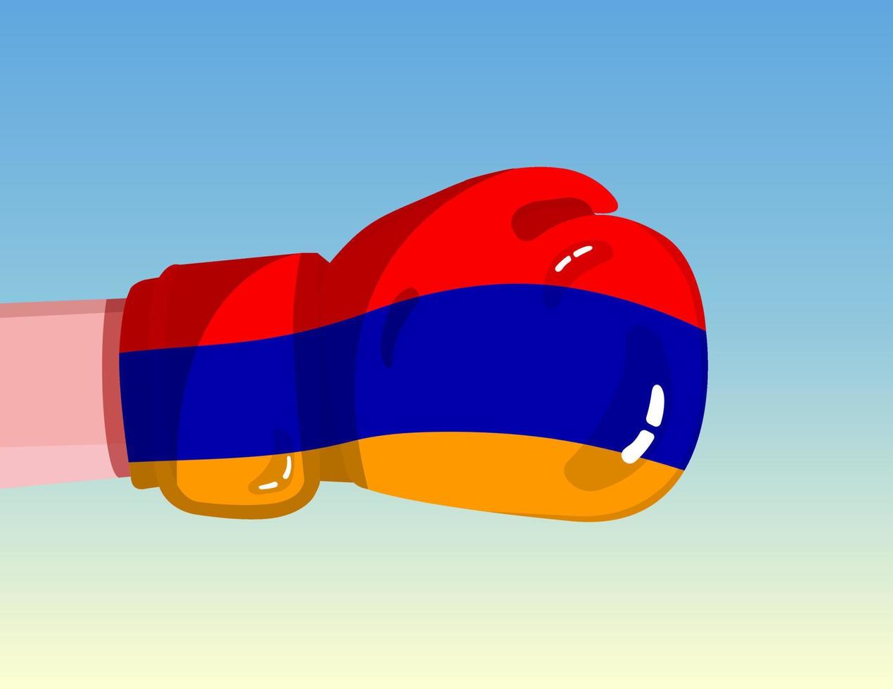 bandiera dell'armenia sul guantone da boxe. confronto tra paesi con potere competitivo. atteggiamento offensivo. separazione dei poteri. design pronto per il modello. vettore