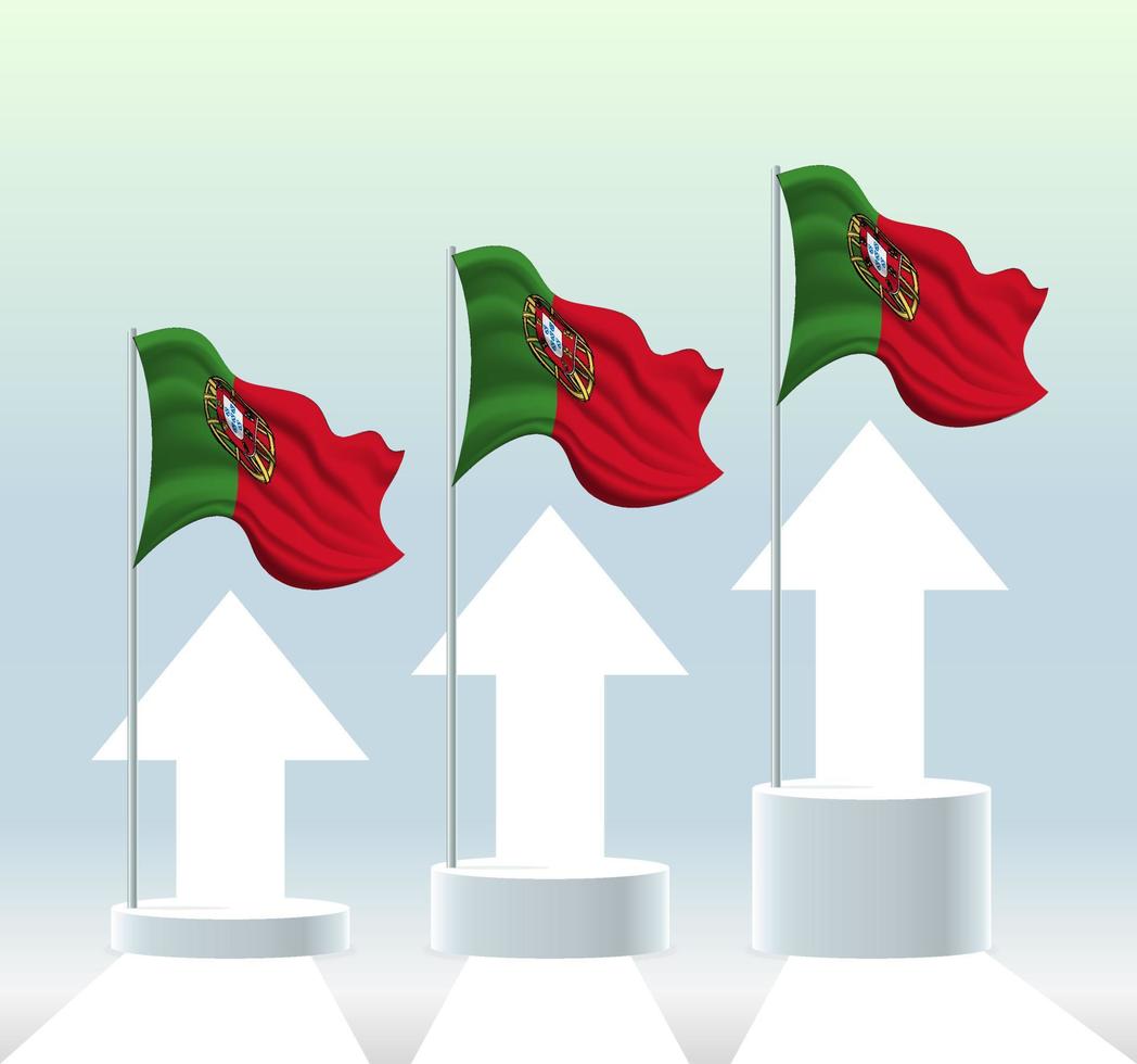 bandiera del Portogallo. il paese è in rialzo. sventolando il pennone in moderni colori pastello. disegno della bandiera, ombreggiatura per una facile modifica. disegno del modello di banner. vettore