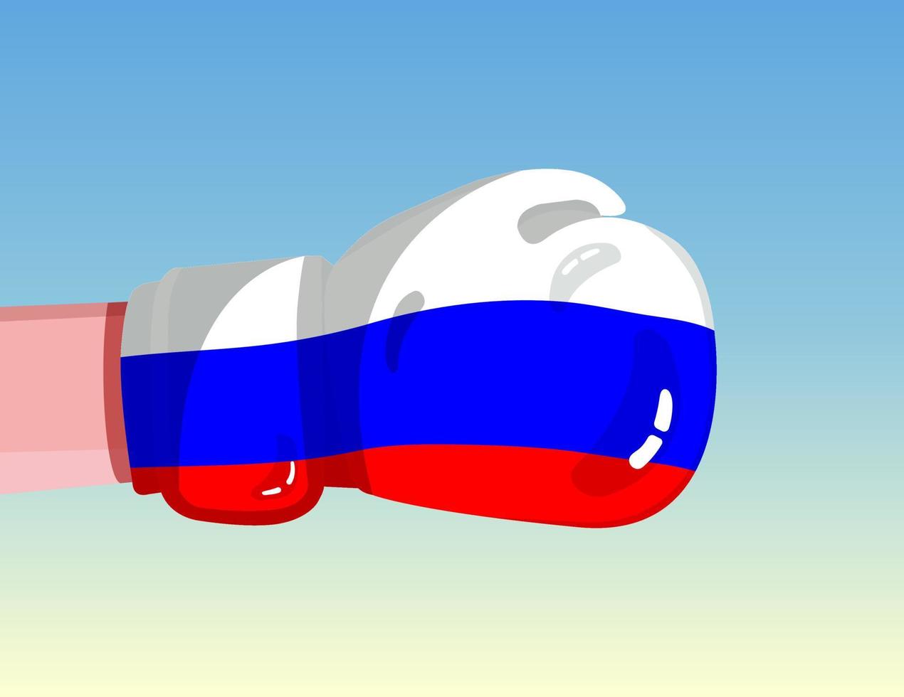 bandiera della russia sul guantone da boxe. confronto tra paesi con potere competitivo. atteggiamento offensivo. separazione dei poteri. design pronto per il modello. vettore